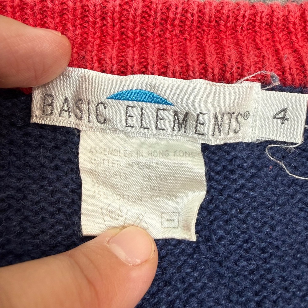 Vintage Kids Navy Argyle Knit Cardigan Red Trim Bon Voyage Crest Patch Size 4 - Picture 6 of 14